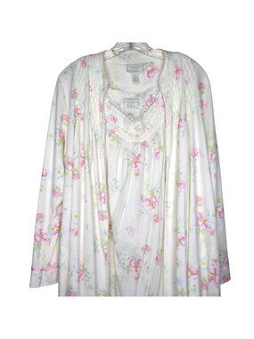 Charter Club Intimates Floral Nightgown Robe Set Lace Trim Size M Cotton New